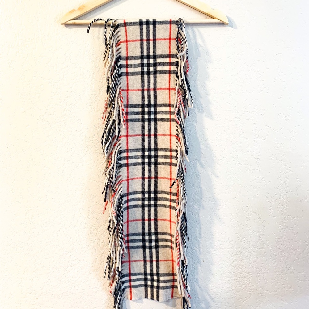Burberry Wool and Cashmere Fringe Scarf.